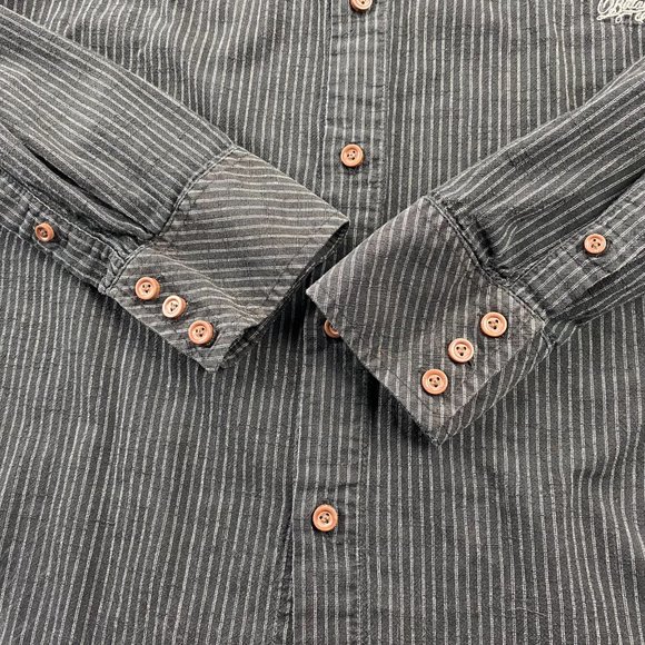 Billabong Shirt Men Large Black White Stripes Button Up Long Sleeve Embroidered - Picture 8 of 13